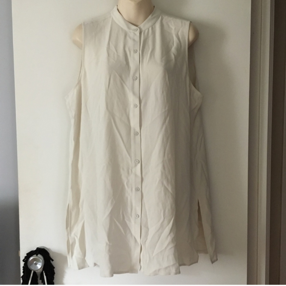 NWT EILEEN FISHER The System Bone Ecru Silk Crepe Button Up Sleeveless B… - Picture 10 of 10